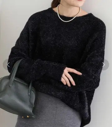 SLOBE IENA 블랙 / 블랙 긴팔 니트 라메 니트 크루 풀오버