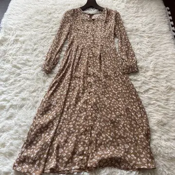 FRAY I.D 플라워 프린트 원피스 긴팔 브라운 꽃무늬