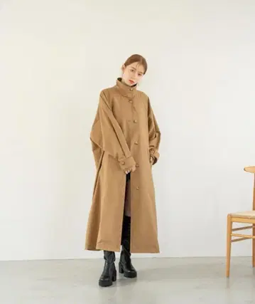 hinari 스탠드 카라 롱 코트