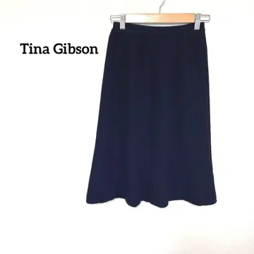 티나 깁슨 플레어 스커트 울 종아리 기장 네이비 허리 전체 밴딩
