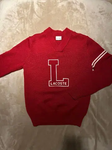 LACOSTE 니트 스웨터 V넥 두꺼운 원단 레드 L 로고