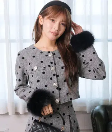 퍼 슬리브 트위드 크롭 자켓 멀티 트위드 플리츠 스커트