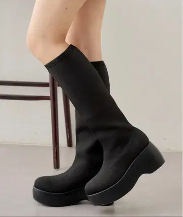 스트레치 소재 블랙 롱 부츠