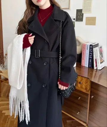 니트 멜톤 2WAY 어레인지 칼라 롱 트렌치코트