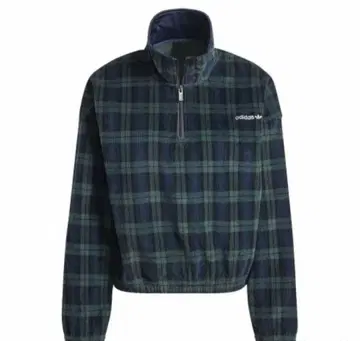 [ M 사이즈 ] adidas 체크 무늬 코듀로이 타탄 하프 지퍼 탑