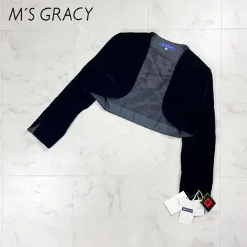 새상품 M'S GRACY 벨로아 노카라 자켓 숏 기장 블랙 사이즈 38