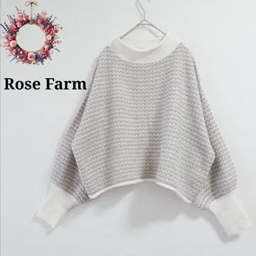 로즈팜 크롭 니트 체크 올 패턴 스웨터 빅 실루엣 L