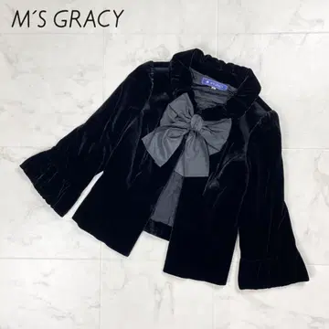 새상품급 M'S GRACY 벨로아 긴팔 자켓 리본 블랙 사이즈 38