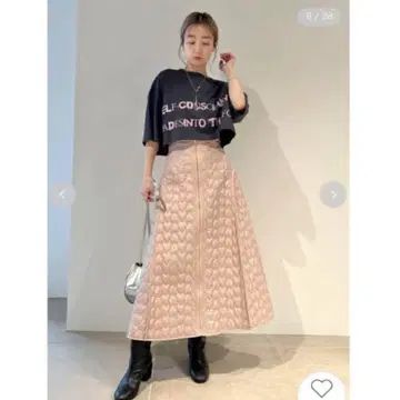 FURFUR 퀼팅 플레어 스커트 핑크