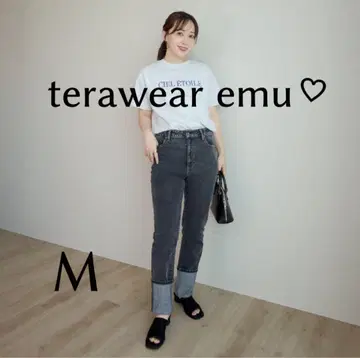 새상품 terawear emu 시마데니 슬림 레그 롤업 데님 연블랙 M