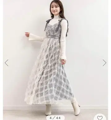 도트 튤 디자인 원피스 그레이