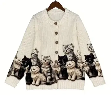 고양이 투성이 귀여운 가디건 M 냥코 가디건