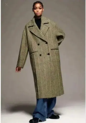 자라 체크 무늬 울 믹스 핸드투스 코트