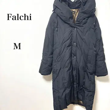 Falchi 롱 다운 코트 안감 레오파드 무늬 옷깃 큐트 M 블랙