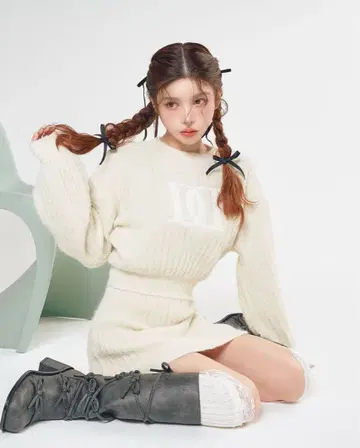 Darich 퀼팅 로고 니트 셋업 white