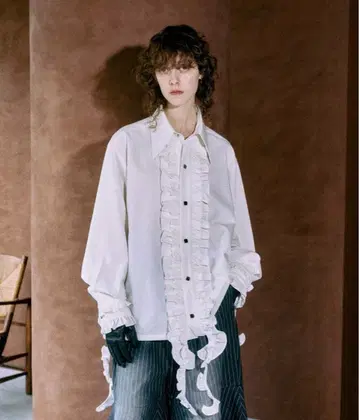 [ seyto ] 롱 프릴 빅 칼라 셔츠 화이트