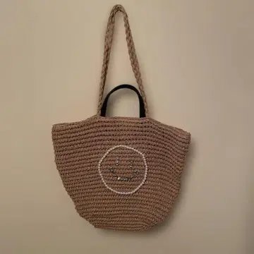 스마일 모티브 베이지 토트백