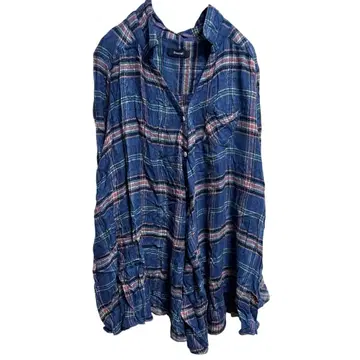 디스코트 긴팔 체크 무늬 셔츠 얇은 소재 블루 F 사이즈 부드러운