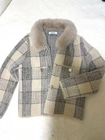 MINAGRAM 체크 무늬 퍼 자켓