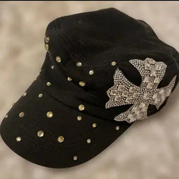 미사용 새상품 캡 모자 십자가 크로스 라메 스톤 반짝이는 블랙