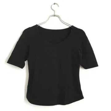 모가 브랜드 V넥 썸머 니트 반팔 블랙 타이트 얇은 소재 심플