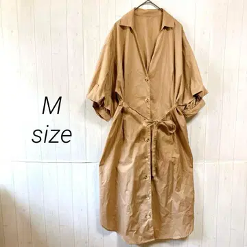 5부 소매 원피스 볼륨 슬리브 브라운 M 리본 겉옷으로도 활용 가능