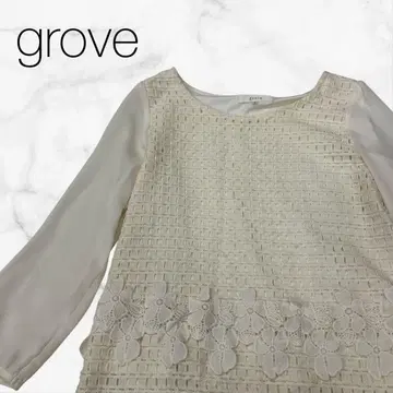 [그로브] 상의 셔츠 화이트 긴팔 슬리브 밑단 꽃무늬 자수