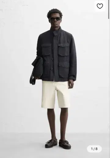 ZARA 코튼 린넨 포켓 부착 자켓 S 네이비