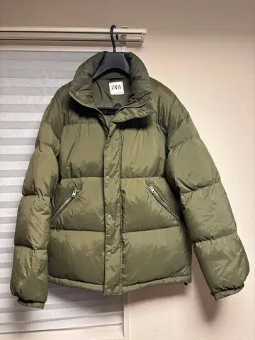 ZARA 페더 다운 자켓 올리브 그린 L