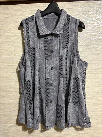 그레이 메쉬 슬리브리스 베스트