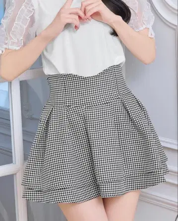미셸 마카롱 슬림 레그 스커트 하운드투스 체크 패턴 XS 사이즈