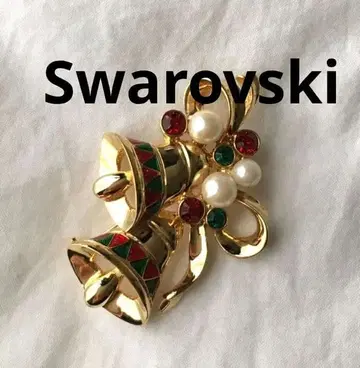 빈티지 SWAROVSKI 크리스마스 벨 브로치 골드 펄