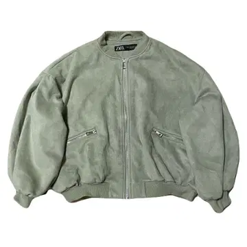 자라 라이트 그린 봄버 자켓 스웨이드