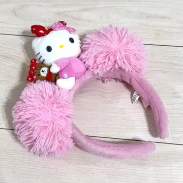USJ 헬로키티 타이니참 머리띠 핑크 폼폼 부착 키티
