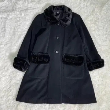 고급 태즈메이니아 캐시미어 퍼 롱 코트 레어 디자인 A라인 블랙