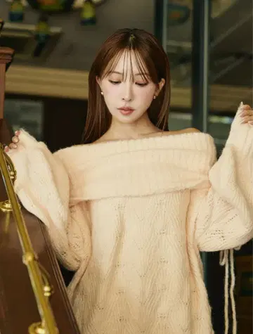 Sweet Ribbon 오프숄더 니트 드레스 핑크