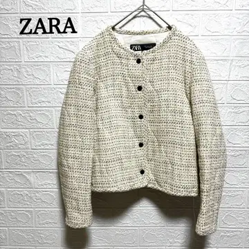 [ ZARA ] 노카라 자켓 L 사이즈 베이지 버튼 트위드 조