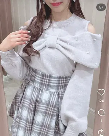 evelyn 리본 오프숄더 니트 보라색