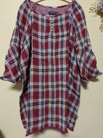 체크 무늬 오부 소매 튜닉