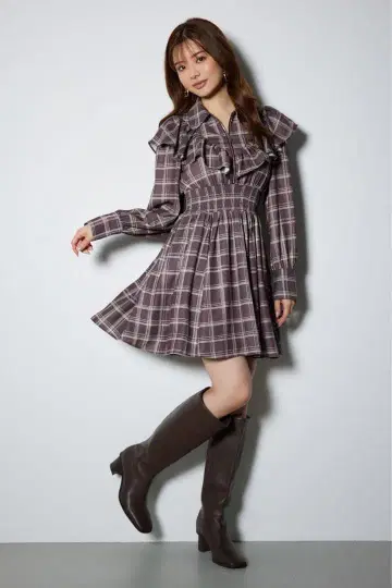 [ 미사용 ] rienda 프론트 ZIP 셔츠 미니 원피스