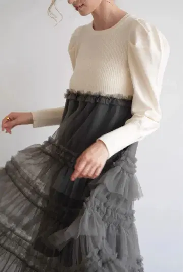 Acka. tulle tiered knit dress