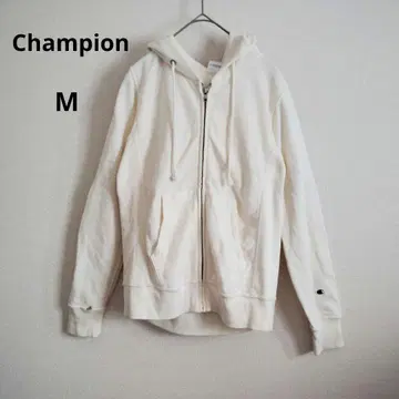 챔피온 챔피온 면 100% 크림색 풀 집업 후드티 M