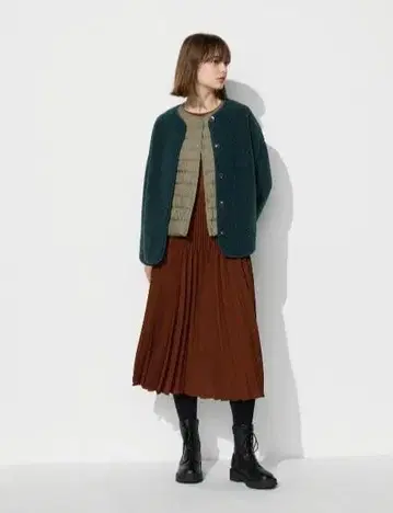 UNIQLO 보아 플리스 릴랙스 가디건 그린 S 사이즈