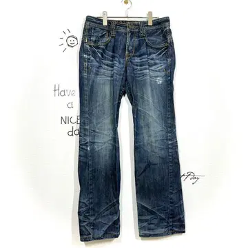 WHO.A.U 데님 팬츠 (30/M 상당) 히게 가공 허니컴 로우라이즈