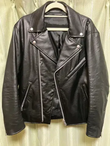 블랙 가죽 더블 라이더 자켓