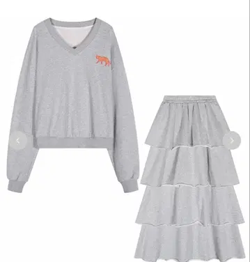 2리터 그레이 V넥 트레이닝복 호랑이 자수 스커트 셋업