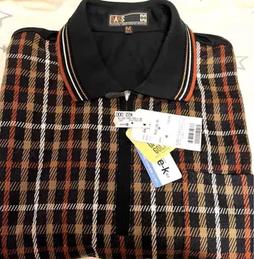 DAKS 긴팔 피케 셔츠 앞 지퍼 M 미사용 새상품 체크 x 블랙