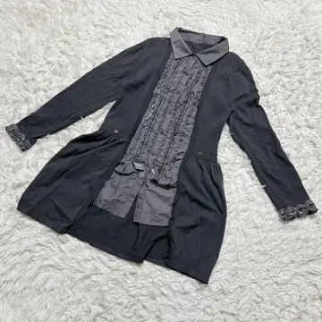 [ c6569 ] 셔츠 가디건 도킹 긴팔 다크 그레이