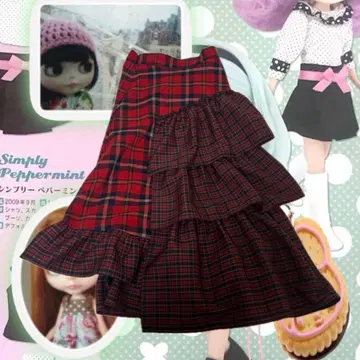 jouetie 아지메 티어드 스커트 프릴 체크 빨간색