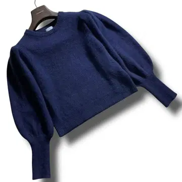 2024년 AW 새상품급 쿠미쿄쿠 플러피 퍼 퍼프 슬리브 울 니트 네이비